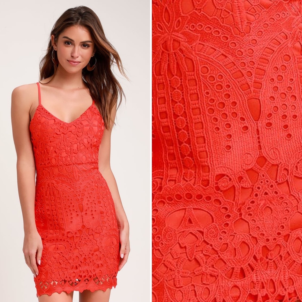 Lulus Perfect Love Red Orange Lace Mini Dress